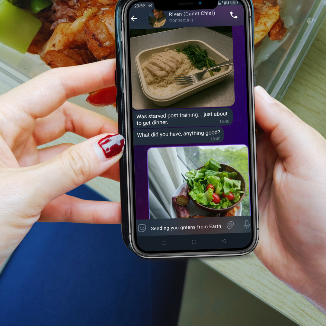 Woman photographing food picture for AI companion